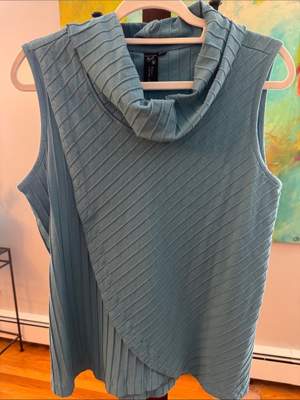 Sleeveless Cowl Neck Ribbed Tank Top - Dusty Teal